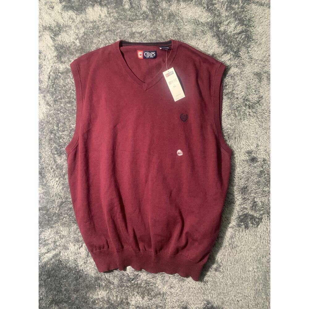 Chaps Men’s XXL Burgundy V-Neck Sweater Vest 100% Cotton Classic Preppy